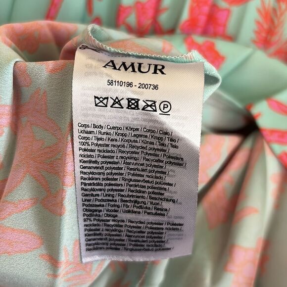 NWT AMUR Beckett Midi Pleated Dress in Miami Sky Botanical Rainforest size 0 - Picture 12 of 12